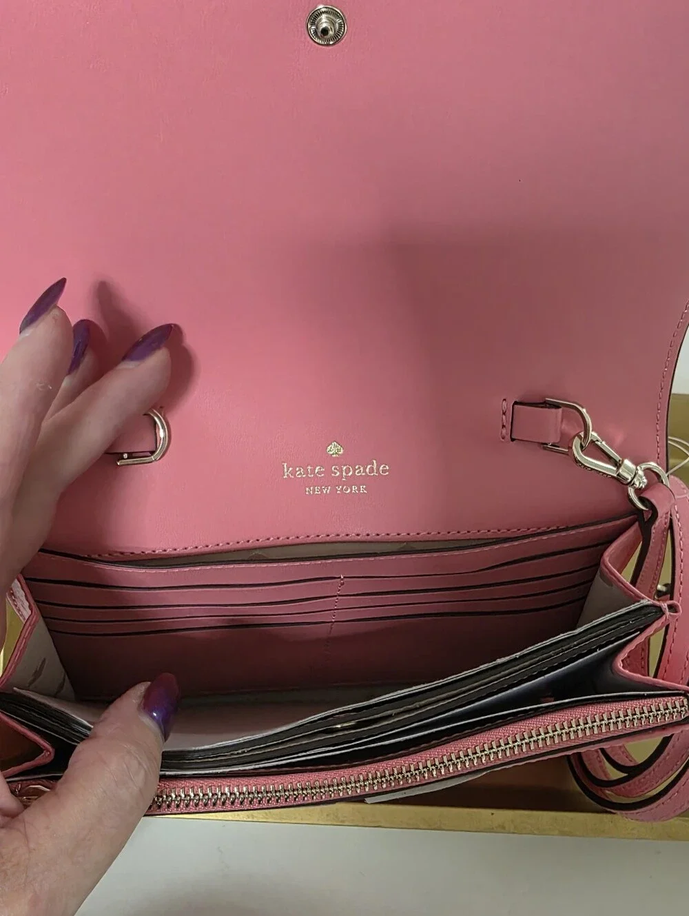 kate spade Bright Pink Leather Crossbody Wallet with Detachable Strap